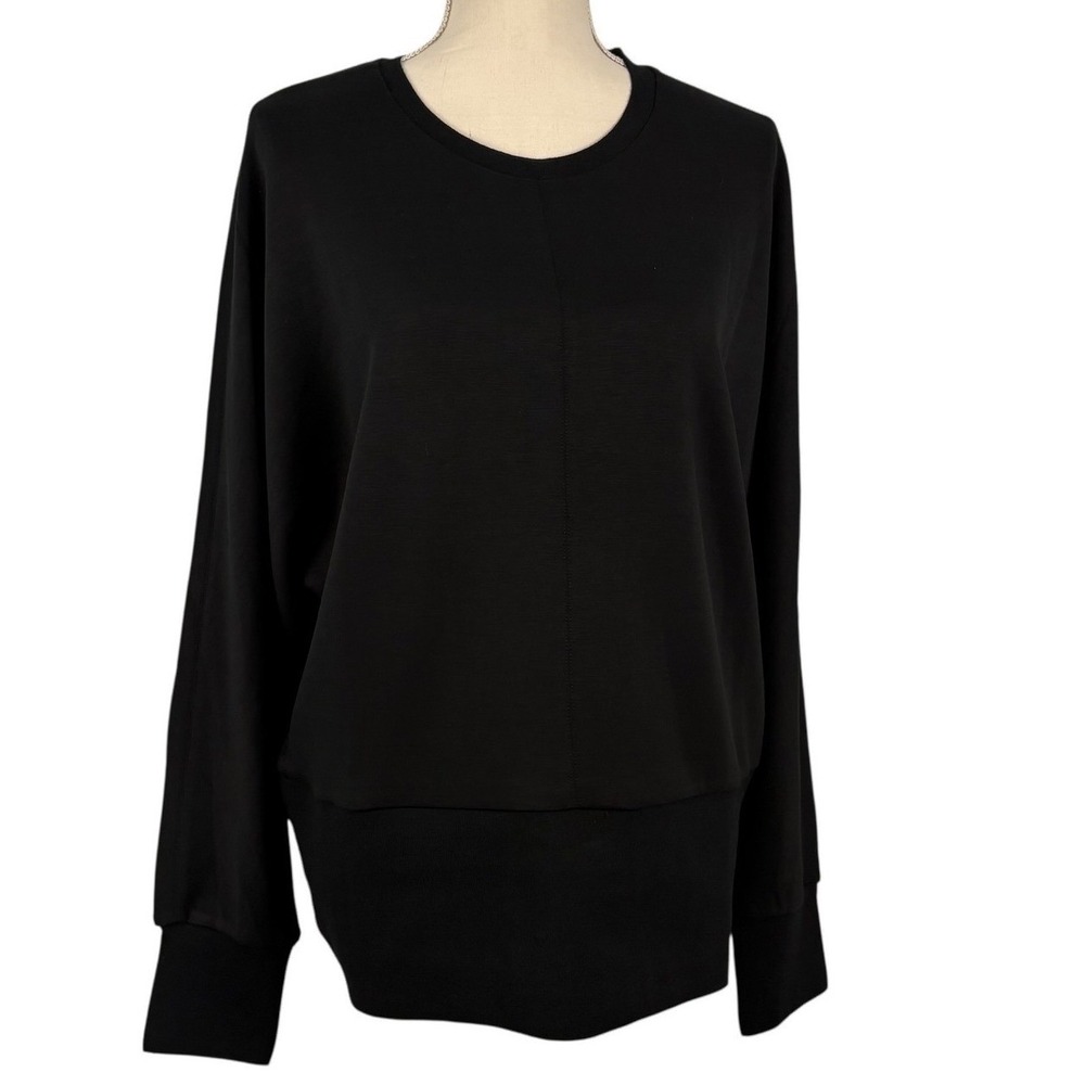 Aleeza Paris Womens Black Center Seam Long Sleeve Relaxed Sweatshirt Size 2X NEW